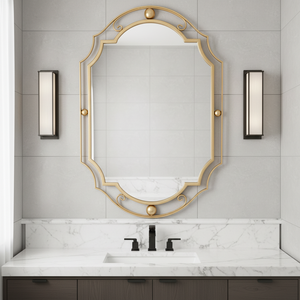 Miroir de salle de bain <span class=keywords><strong>d</strong></span>écoratif de luxe avec cadre en métal doré et logo personnalisé, à fixer au mur, vente en gros pour projets hôteliers et villas - Product Image 6