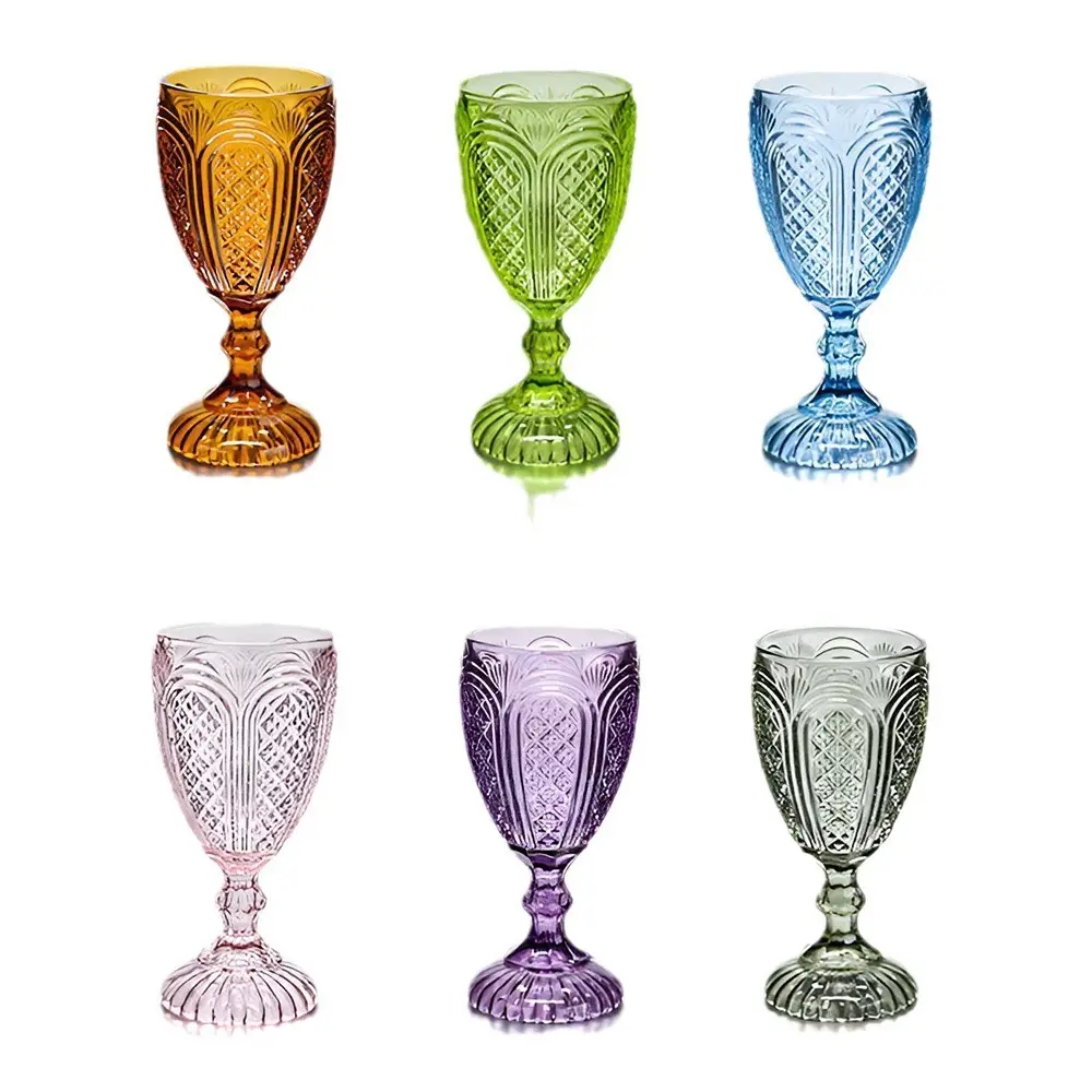 10 Unzen hellrosa klassische Rotwein-Gläser für Hochzeit Party Restaurant, Stielglas geprägte Wassertasse