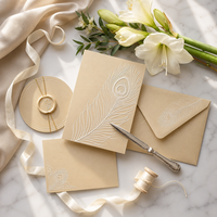 Invitations de mariage en carton épais bleu marine profond, gaufrées plumes de paon, personnalisées, de luxe, élégantes, impression OEM en gros
