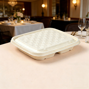 Barquette alimentaire jetable compostable moderne Hainan Go Food, assiettes biodégradables à <span class=keywords><strong>4</strong></span> <span class=keywords><strong>compartiments</strong></span> en bagasse de canne à sucre, boîte à lunch, <span class=keywords><strong>plateau</strong></span> alimentaire - Product Image 3