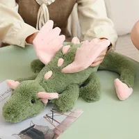 Peluche Dragon Vert Matcha Mignon, Jouet en Peluche Doux, Poupée Dragon avec Ailes Roses, Adorable et Câlinable, Unisexe, 50cm, Décoration d'Intérieur