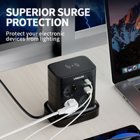VINISEM EU Black Wireless Charging Power Strip Tower Socket 2 USB 2Type-C 7AC Multiple Outlets Protection contre les surcharges Industrial
