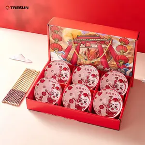 serving wedding gifts box festival souvenir Chinese Zodiac dragon traditional style red cereal ceramic small porcelain bowl set