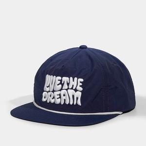 Casquette Snapback à 5 panneaux non structurée en nylon avec broderie 3D personnalisée OEM, logo personnalisé, chapeau à visière plate tendance avec cordon - Product Image 3