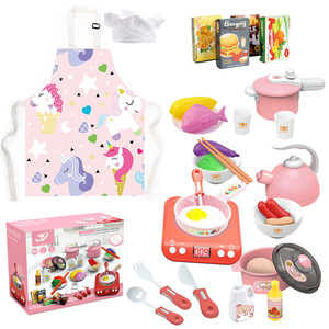 En stock aux États-Unis : Ensemble de jouets de cuisine en plastique pour enfants avec tablier et légumes, pour jeu d'imitation et de rôle, cadeau de cuisine - Product Image 5