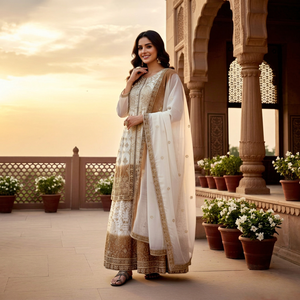 Women 100% Cotton Chiffon Woven Salwar Kameez Set Embroidered Faux <b>Fur</b> <b>Trim</b> Knee Length Traditional Outfit Party Wear - Product Image 1