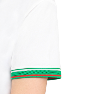 เสื้อโปโลสีขาวแบบยูนิเซ็กซ์ เนื้อผ้านุ่ม ระบายอากาศได้ดี ดีไซน์ทันสมัย ขอบปกและปลายแขนเสื้อสีเขียว สำหรับใส่ลำลองหรือเป็นชุดยูนิฟอร์มทำงาน - Product Image 6