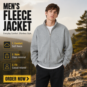Men's <strong>Full</strong> <strong>Zip</strong> Sweatshirt Stand Collar Fleece Jacket <strong>Zip</strong> up Hoodie Pullover with Side Pockets Casual <strong>Jumper</strong> for Wholesale - Product Image 1