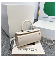 Sac à main rétro en forme de cylindre pour femmes, sac bandoulière en cuir PU avec fermoir métallique et poignée supérieure