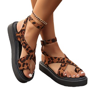 Women Large Leopard Print Thick-Soled Toe-Loop Roman Sandals Summer European and American Style Cross-Strap Platform Sandals - Product Image 5
