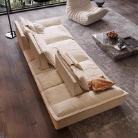 Sofá Italiano Minimalista Estilo Vela, Respaldo Alto Ajustable, Tela Esmerilada, Juego de Sofás para Sala de Estar, Estilo Crema