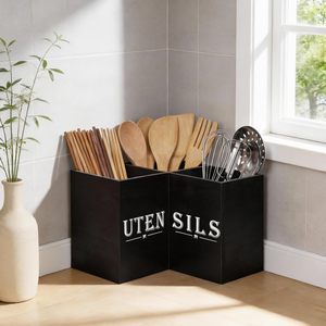 Caja organizadora de utensilios negra en forma de L para encimera de cocina con logo - Product Image 2