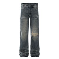 Jeans larges déchirés et délavés pour hommes, 91 % coton, style vintage, personnalisables en gros, avec support pour marque privée et logo sur mesure