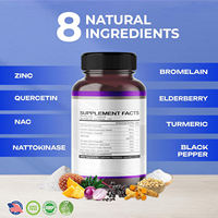Capsules OEM Marque Privée 8-en-1 Quercétine NAC Nattokinase Zinc Bromélaïne Sureau Soutien Immunitaire Pulmonaire Anti-âge 60 Capsules