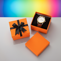 Boîte à montre en papier recyclé de luxe, emballage personnalisé, boîte cadeau avec ruban à nœud, boîte à bijoux orange, cadeaux d'affaires