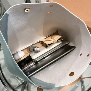 High Quality PU Leather Women's <b>Handbag</b> <b>Large</b> Capacity Patchwork Color Shoulder Bag Button Closure Fashionable Wild Style Canvas - Product Image 5