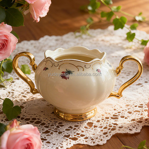 Service à thé et à café en céramique de luxe moderne, en porcelaine fine, plaqué or, 15 pièces, vaisselle élégante - Product Image 4