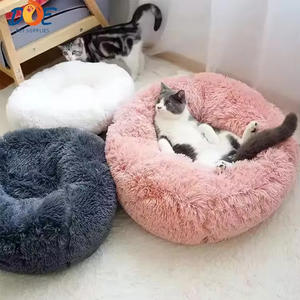 Fabrikant 'S Groothandel Luxe Pluche Huisdier <span class=keywords><strong>Bed</strong></span> Zacht Rond Kussen Voor Katten En Honden In Roze Grijs Wit - Product Image 1