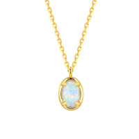 Collier pendentif romantique en argent 925 plaqué or 18 carats avec opale ovale, colliers pendentifs raffinés