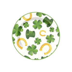 Décorations de fête de la Saint-Patrick DAMAI, ensembles de vaisselle jetable, assiettes, serviettes et gobelets à motif trèfle à quatre feuilles - Product Image 4