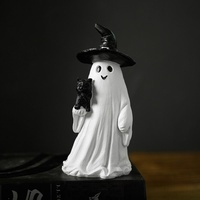 Figurine de sorcière en résine avec robe blanche et chat noir, statue de personnage magique créative, décoration de table, ornement pour la maison