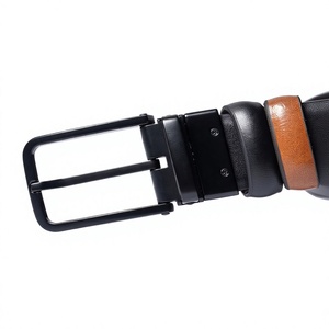 ELYSIAN INDUSTRIES Cinturón Reversible de Cuero Vacuno con Hebilla de Acero Rectangular de Color Sólido y Logotipo Personalizado, 3.4cm de Ancho - Product Image 3