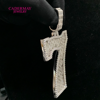 Hiphop Iced Out VVS Baguette Moissanite Pendentif Collier 2.5in Numéro 7 Pendentif Bling Rappeur Moissanite Numéro Initial Pendentif