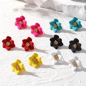 Trade assurance suppliers gold plated flower petals earrings jewelry fashion colorful flower stud earrings for women