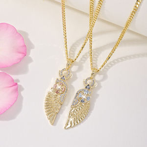 Collier tendance avec pendentif en forme <span class=keywords><strong>de</strong></span> <span class=keywords><strong>plume</strong></span>, zircon, plaqué or 14 carats, laiton, croix, colliers religieux - Product Image 1