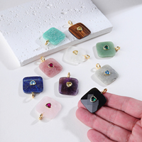 Pendentif carré arrondi vintage en Lapis Lazuli et Quartz Rose avec monture dorée en forme de cœur pour la fabrication de bijoux et la création de cadeaux