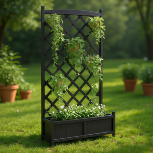 Jardinière en plastique noir 35,4 L x 70,9 H x 13,8 P avec treillis, pot de fleurs de style rustique - Product Image 2