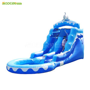 Tobogán Acuático Azul Comercial para Adultos, Tobogán Inflable con Palmeras y Área <span class=keywords><strong>de</strong></span> Piscina - Product Image 2