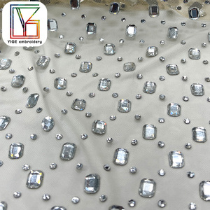 새로운 여성용 스와로브스키 크리스탈 레이스 원단 인기 스톤 수제 신부 튤 드레스 실버 크리스탈 레이스 원단 - Product Image 6