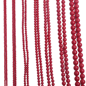 خرز دائري بلون أحمر مرجاني بحجم 4-10 مم بأسعار الجملة لصناعة القلائد - Product Image 1