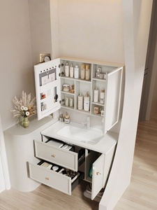 French cream style ceramic integrated basin stainless steel honeycomb aluminum intelligent beauty <b>bathroom</b> <b>cabinet</b> - Product Image 3