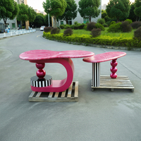 Ensemble de bureau personnalisé en fibre de verre, table irrégulière rose marbrée mère-enfant, écologique, durable, artistique, pour salon