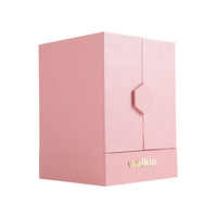 Boîte cadeau en carton rigide magnétique personnalisée rose à double porte, estampage or, laminage mat, soin de la peau, sérum cosmétique