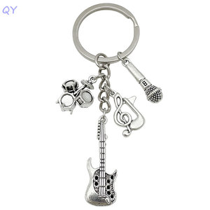 QY Musical Instrument Metal Key Chain Alloy <b>Keyring</b> Guitar Microphone Drum Note Pendant Gift Accessory - Product Image 1