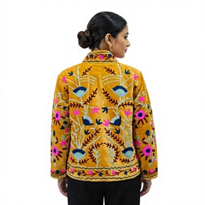 Sujani Ladies' Reversible Velvet Cotton <b>Jacket</b> Quilted Bomber Varsity Style Autumn Elegant Mandarin Collar Sheep Skin <b>Short</b> - Product Image 1