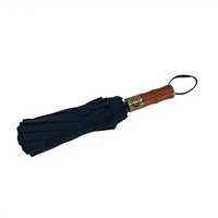 Parapluie pliant robuste et compact, léger, idéal pour les voyages, cadeau, ouverture et fermeture automatiques, 10 baleines, revêtement UV noir, coupe-vent, manche en bois