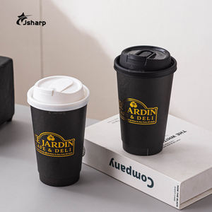 Custom 16oz Black Double Wall Craft Paper <span class=keywords><strong>Coffee</strong></span> Cup com tampa Hot Stamping Embossing Gold Foil Print para <span class=keywords><strong>Coffee</strong></span> - Product Image 1