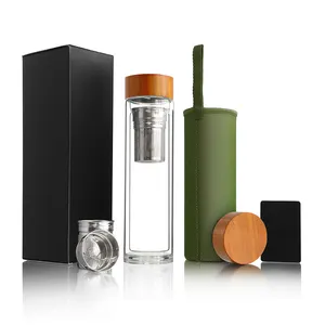 Botol Air Kaca Infuser Teh Borosilikat Berdinding Ganda Ramah Lingkungan Bebas BPA