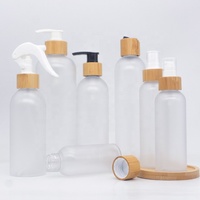 Botol Pompa Sampo Bambu 8oz, Botol Lotion/Minyak Plastik Bening Frost 4oz 250ml 16oz Dengan Pompa Semprot Bambu