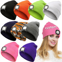 Gorro de Punto de Invierno con Luz LED, Diseño de Camuflaje Personalizado, Unisex, Recargable por USB, 100% Común