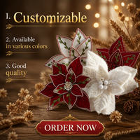 Fleurs artificielles de Poinsettia en polyester pour décoration d'arbre de Noël intérieur, taille et couleur personnalisables, excellente qualité, pour usage domestique et commercial, idéales pour les fêtes.