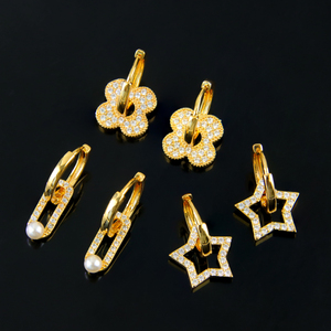 Boucles d'oreilles pendantes en forme de cœur couleur or, plaquées or 21 carats, avec zircon, pour femme, idéales pour événements et mariages - Product Image 5