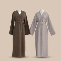 Robe longue pour femme à manches longues et col en V, couleur unie, en polyethersulfone, style modeste, pour usage quotidien, style Moyen-Orient, printemps