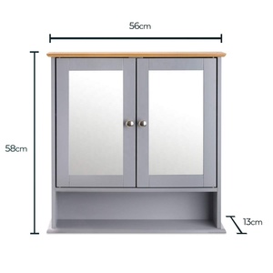 Mobiletto Moderno da Parete per <span class=keywords><strong>Cucina</strong></span> e Bagno con Ante a Specchio, Ripiano Aperto, Top in Legno, Organizzatore Salvaspazio - Product Image 3