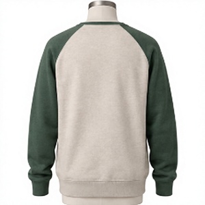 Sudadera de Cuello Redondo para Hombre al por Mayor, Sudadera Personalizada Beige Verde con Mangas en Contraste y Bolsillo en el Pecho - Product Image 2