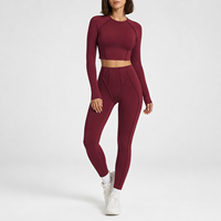 Nouvel ensemble de haut de yoga à manches longues de couleur unie, pantalon de fitness respirant, ensemble deux pièces à séchage rapide pour le Pilates